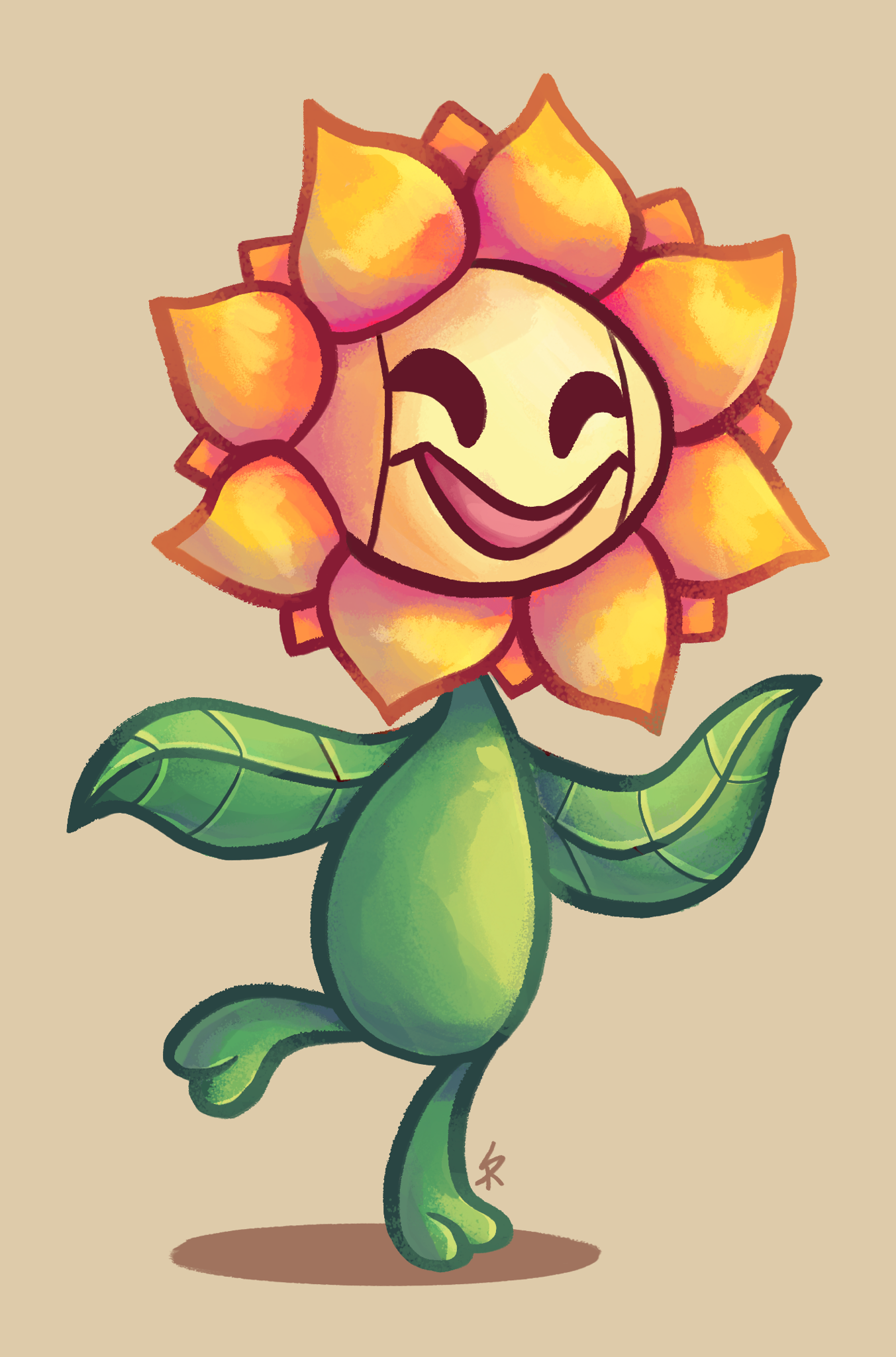 sunflora, nintendo, pokemon, highres, blueriiverdraws, brown background, closed eyes, gen 2 pokemon, no humans, open mouth, pokemon (creature), simple background, solo