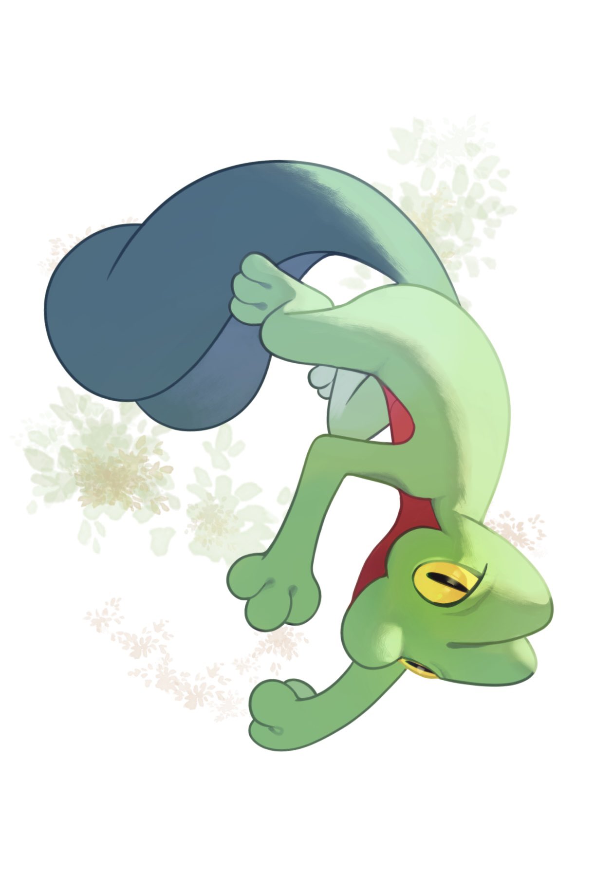 hotarubi (bugkhdu), treecko, nintendo, pokemon, highres, colored skin, gen 3 pokemon, green skin, looking at viewer, no humans, pokemon (creature), solo, tail, white background, yellow eyes