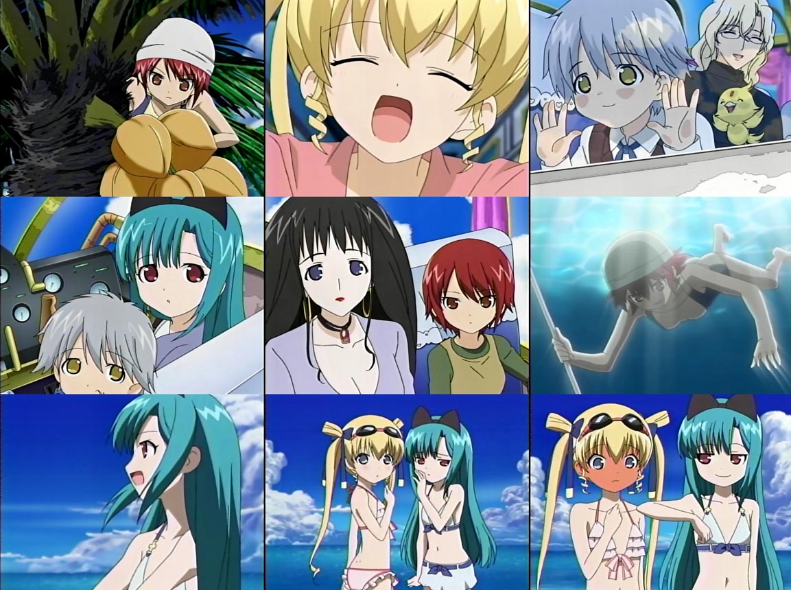 hayama kotono, hijiri misaki, shirafuji natsuki, saint october, anime screenshot, 00s, 3girls, :d, aqua hair, bikini, blonde hair, blush, brown hair, cowboy shot, day, diving, from side, full-face blush, light rays, looking at viewer, multiple girls, navel, open mouth, profile, purple eyes, red hair, short hair, sidelocks, smile, stomach, sunlight, swimsuit, twintails, underwater, upper body, water