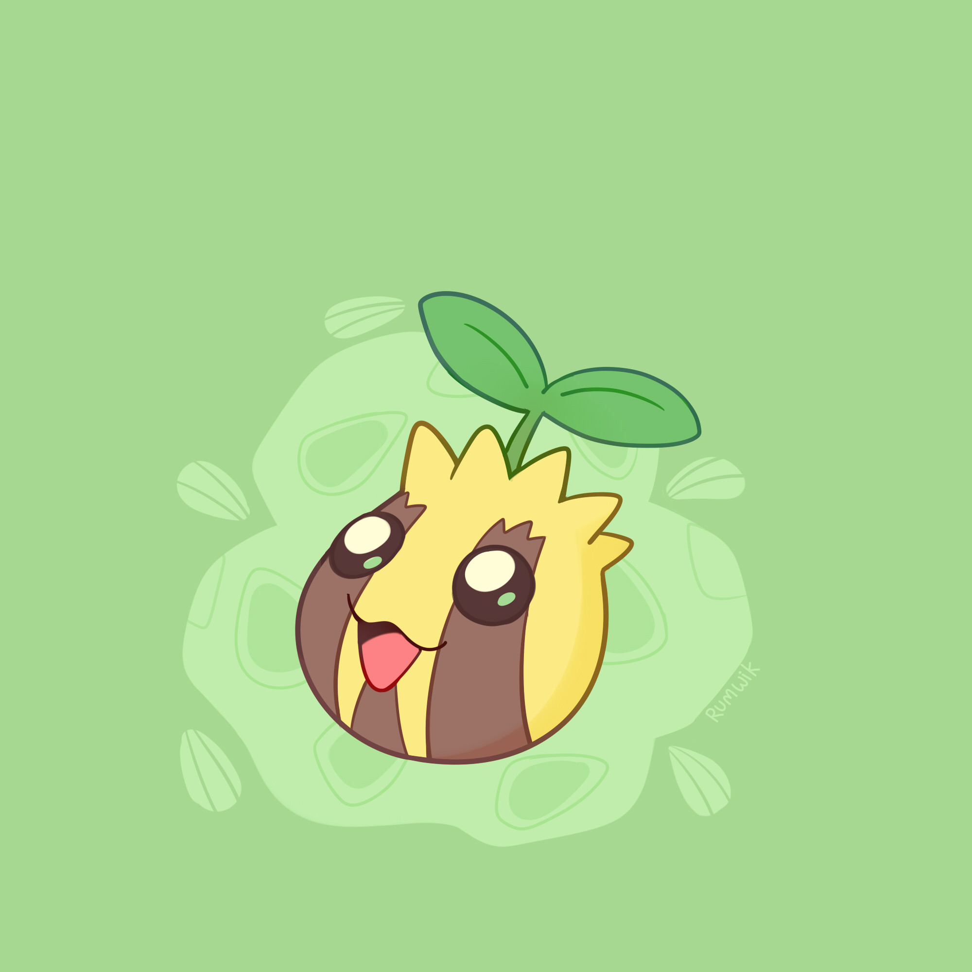 rumwik, sunkern, nintendo, pokemon, highres, gen 2 pokemon, green background, no humans, open mouth, pokemon (creature), solo
