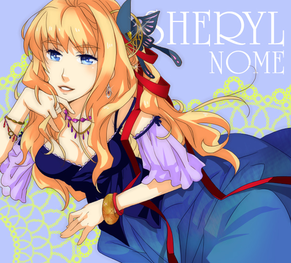 azsio, nn nn, sheryl nome, macross, macross frontier, 00s, 1girl, blonde hair, blue eyes, dress, female focus, jewelry, solo