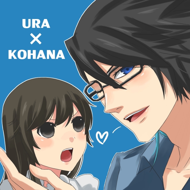 sasakure, hana (kamen rider den-o), kamen rider den-o, kohana, nogami ryoutarou, urataros, uratarosu, kamen rider, kamen rider den-o (series), bad id, bad pixiv id, 1boy, 1girl, black eyes, black hair, blue eyes, glasses, one eye closed, possessed, possession, wink
