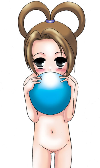 pearl fey, ace attorney, capcom, artist request, ball, black eyes, blush, brown hair, loli, navel, nude, simple background, solo