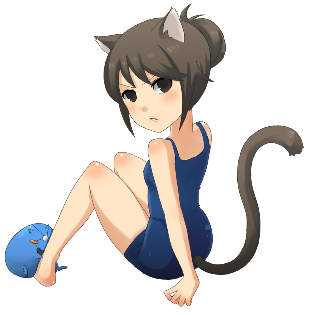 sasakure, hana (kamen rider den-o), kamen rider den-o, kohana, kamen rider, kamen rider den-o (series), bad id, bad pixiv id, 1girl, animal ears, black hair, cat ears, cat tail, dress, female focus, grey eyes, hair bun, single hair bun, solo, tail