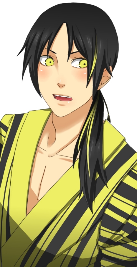 sasakure, kamen rider den-o, kintaros, kintarosu, nogami ryoutarou, kamen rider, kamen rider den-o (series), bad id, bad pixiv id, 1boy, black hair, blush, male focus, multicolored hair, ponytail, possessed, possession, solo, streaked hair, yellow eyes