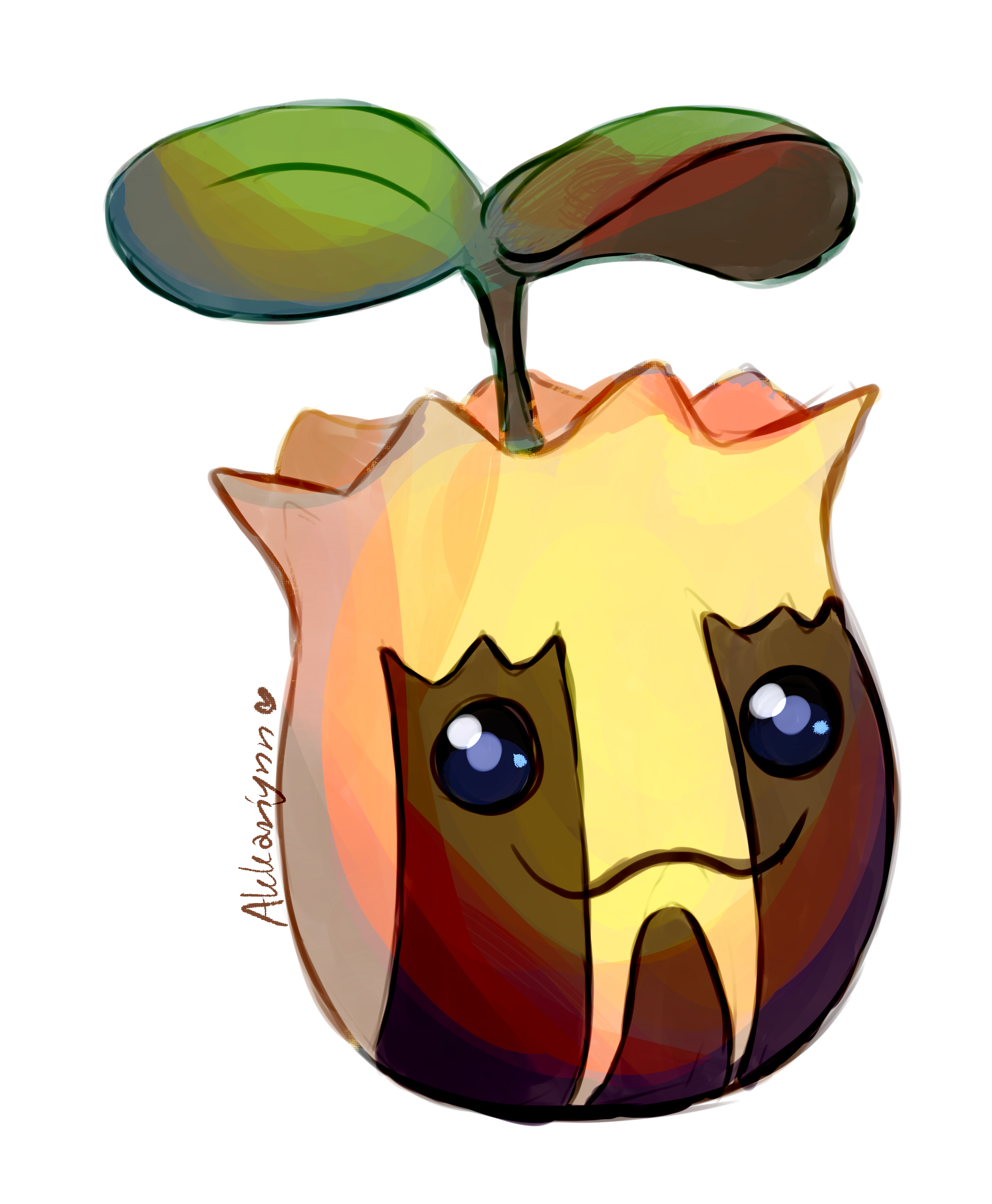 sunkern, nintendo, pokemon, absurdres, highres, akkariynn, artist name, gen 2 pokemon, no humans, pokemon (creature), signature, simple background, solo, white background