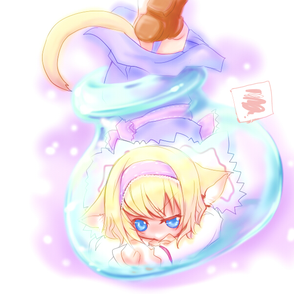 shiro (artist), alice margatroid, touhou, 1girl, animal ears, cat ears, cat girl, chibi, female focus, solo