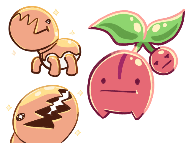 cherubi, trapinch, nintendo, pokemon, buttsaremyassthetic, gen 3 pokemon, gen 4 pokemon, looking at viewer, no humans, open mouth, pokemon (creature), simple background, white background