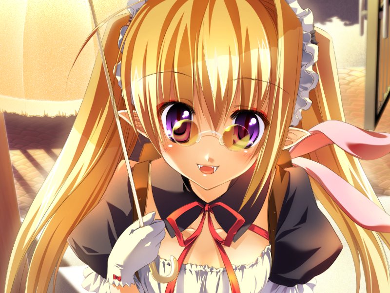 fangs, glasses, maid, pointy ears, vampire