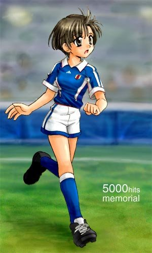 lossy-lossless, lowres, non-web source, black eyes, black hair, milestone celebration, short hair, soccer uniform, solo, sportswear, tomboy