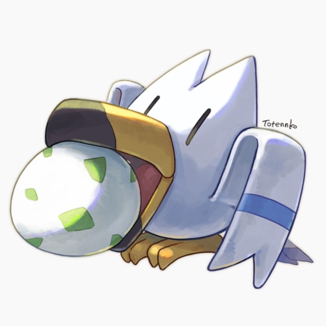 totennko, wingull, nintendo, pokemon, artist name, beak, bird, egg, gen 3 pokemon, no humans, open mouth, pokemon (creature), pokemon egg, signature, simple background, solo, white background