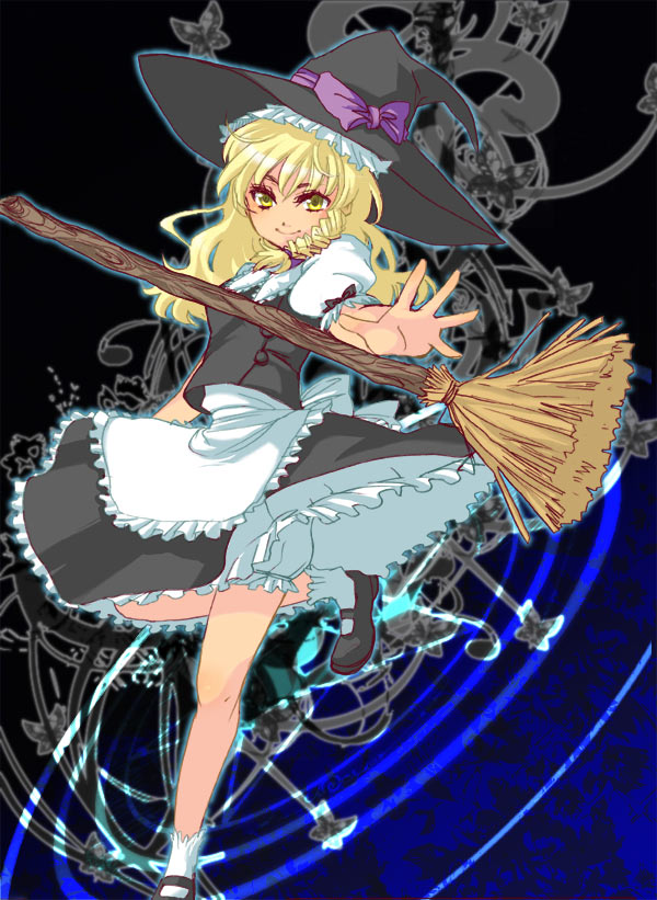 tsuzuki, tsuzuki (pi-cco), kirisame marisa, touhou, bad id, bad pixiv id, 1girl, blonde hair, broom, female focus, hat, long hair, ribbon, solo, totake