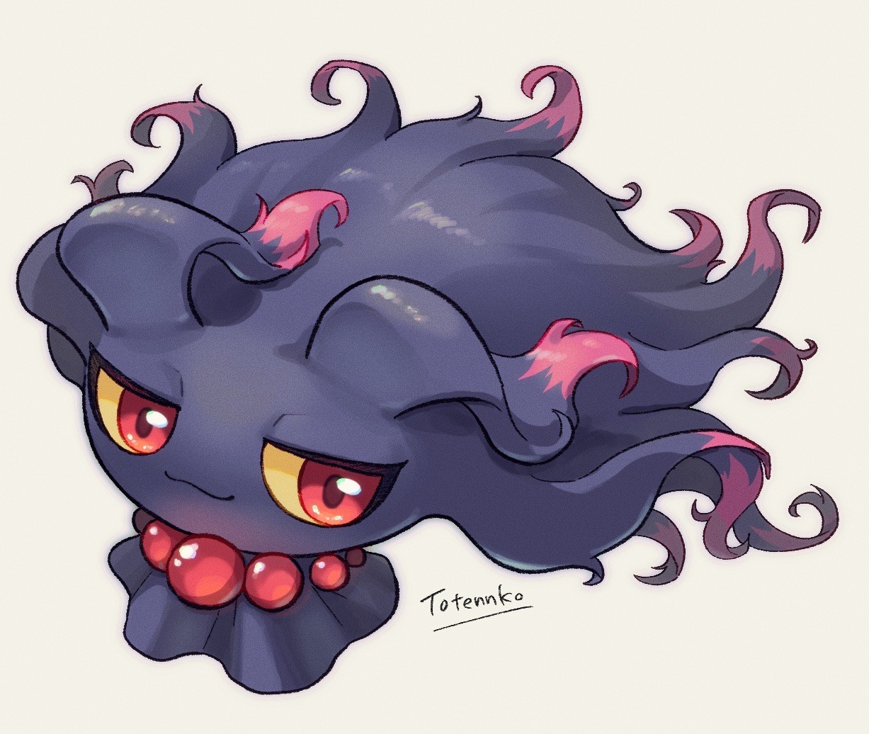 totennko, misdreavus, nintendo, pokemon, artist name, colored sclera, gen 2 pokemon, looking at viewer, no humans, pokemon (creature), red eyes, signature, simple background, solo, white background, yellow sclera