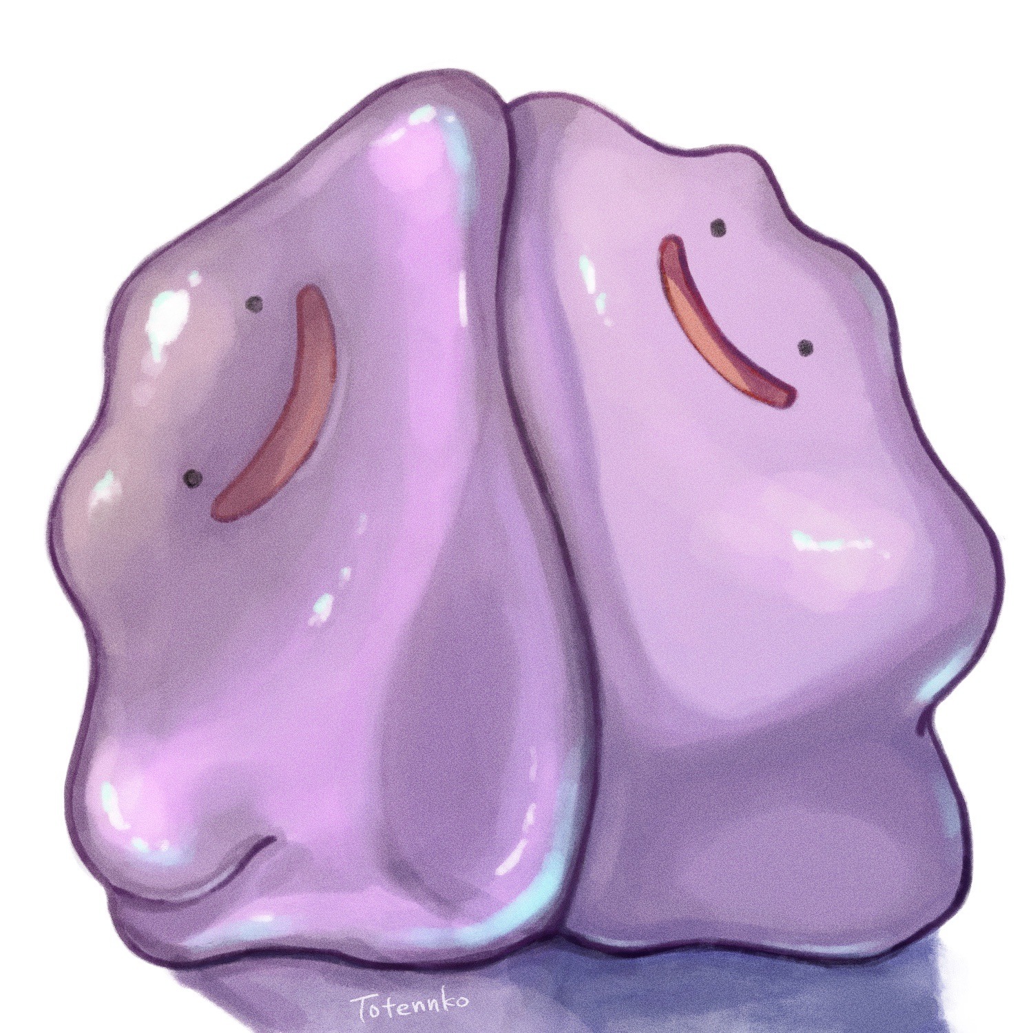 totennko, ditto, nintendo, pokemon, highres, artist name, gen 1 pokemon, looking at viewer, no humans, open mouth, pokemon (creature), signature, simple background, white background