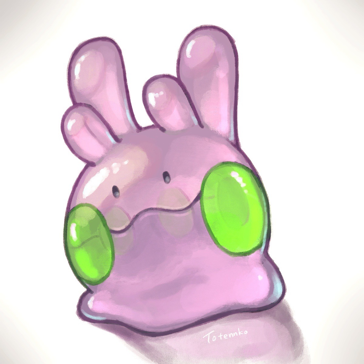 totennko, goomy, nintendo, pokemon, highres, artist name, gen 6 pokemon, looking at viewer, no humans, pokemon (creature), reflection, signature, simple background, solo, white background