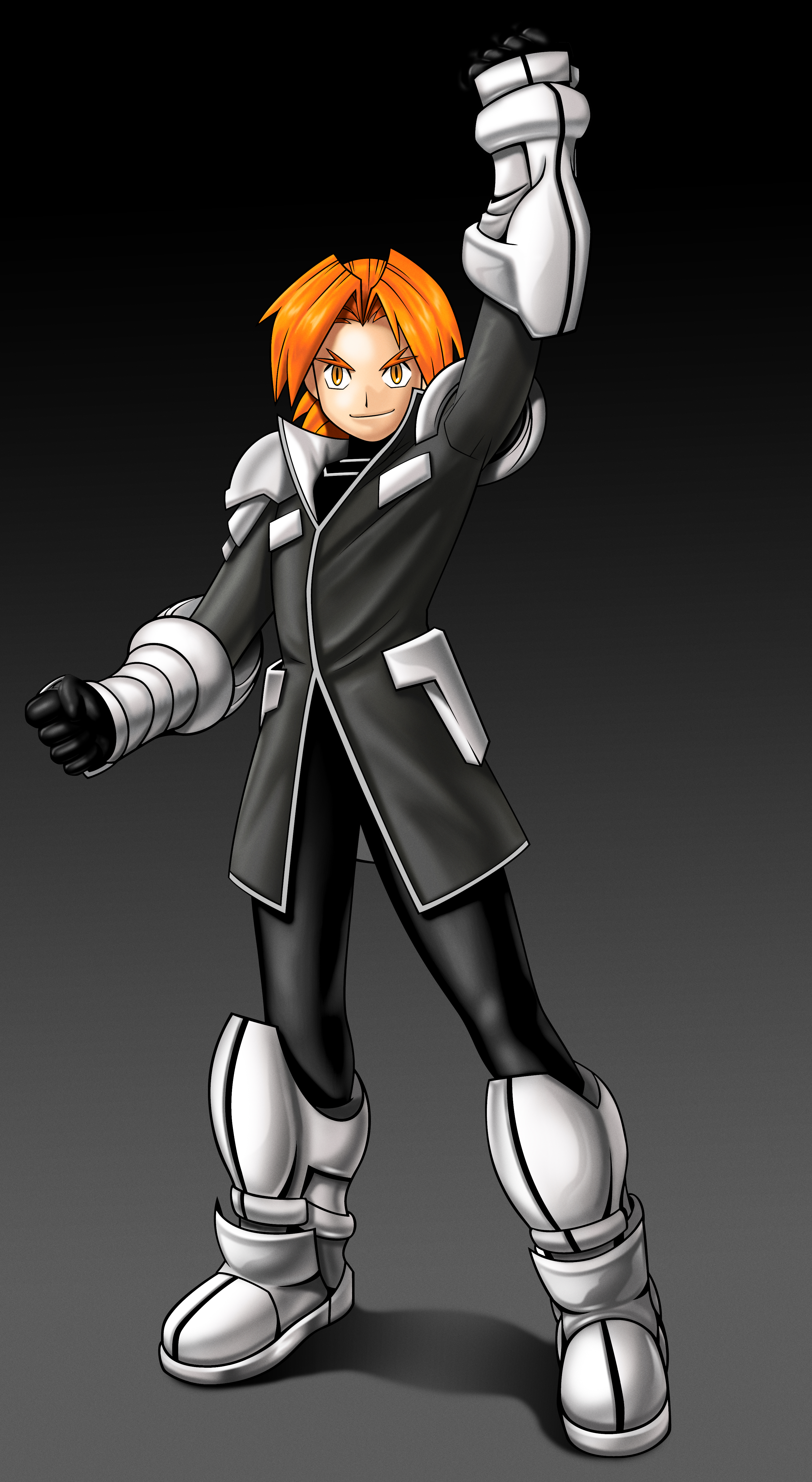 spectrobes (series), absurdres, highres, 1boy, boots, genesect1999, gloves, orange eyes, orange hair, rallen, short hair, solo, solo focus, standing, white gloves