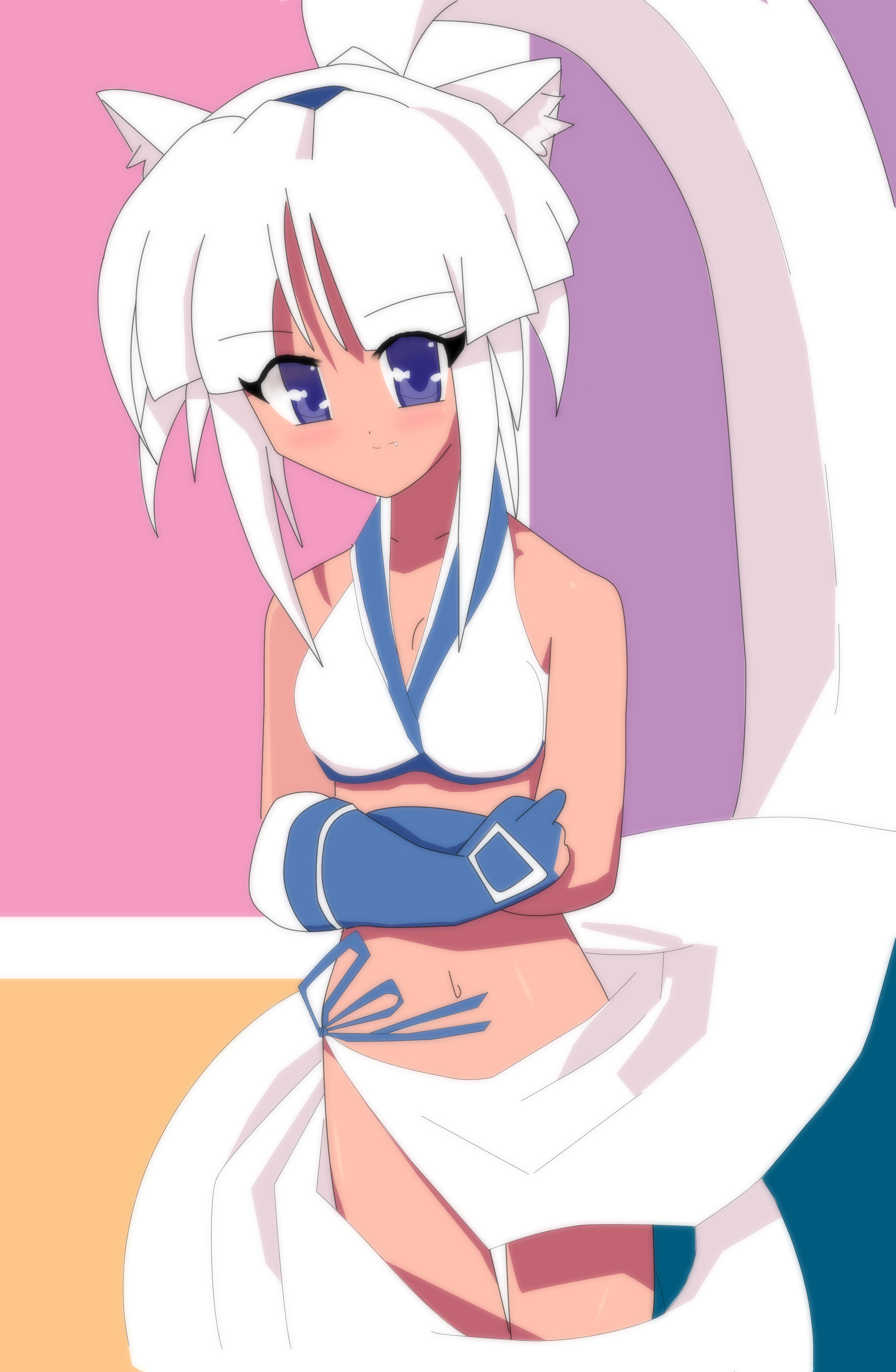 majikina mina, samurai spirits, snk, absurdres, highres, 1girl, blue eyes, dark-skinned female, dark skin, female focus, gloves, long hair, ponytail, solo, white hair