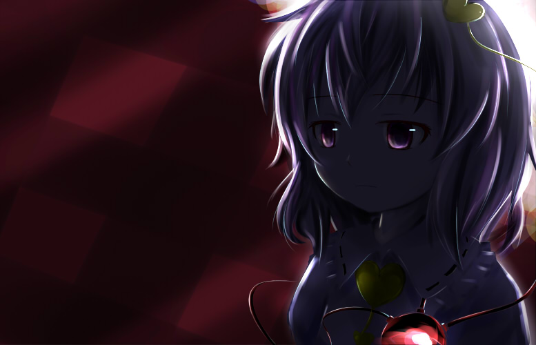 tsuyuki, tsuyuki (yukitgraph), komeiji satori, touhou, bad id, bad pixiv id, 1girl, close-up, female focus, hairband, heart, pink eyes, pink hair, purple eyes, purple hair, shaded face, solo, third eye, upper body