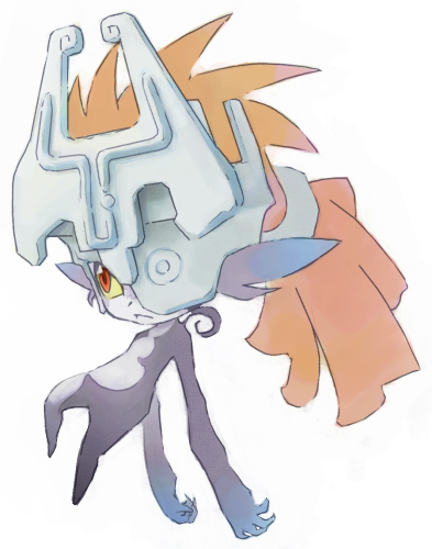 ponky, midna, nintendo, the legend of zelda, the legend of zelda: twilight princess, lowres, 1girl, :<, female focus, helmet, pointy ears, red eyes, solo