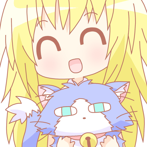 mirai (sugar), buchi, kate (sketchbook full colors), sketchbook full colors, bad id, bad pixiv id, 00s, blonde hair, cat, holding, long hair, sketchbook, smile, solo
