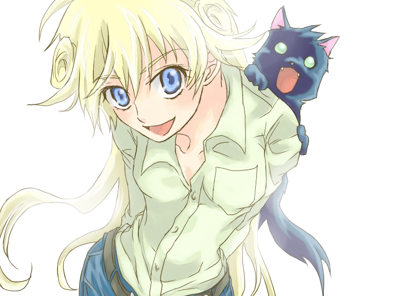 kittaka kaname, cleo everlastin, leki, majutsushi orphen, bad id, bad pixiv id, blonde hair, blue eyes, cat, long hair