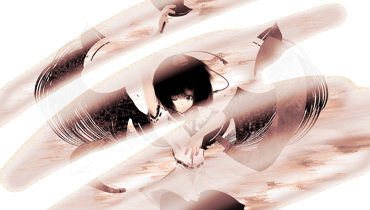 yoshioka yoshiko, shameimaru aya, touhou, 1girl, black hair, black wings, female focus, looking at viewer, short hair, solo, wings