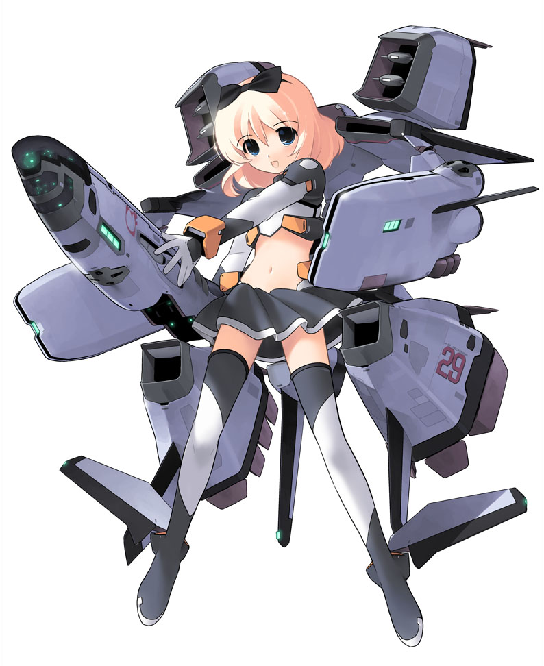 jiji (aardvark), philosoma, bad id, bad pixiv id, blonde hair, blue eyes, mecha musume, midriff, navel, short hair, solo, thighhighs