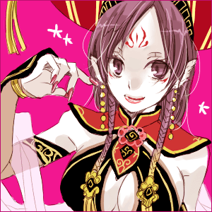 logicon, da ji, musou orochi, lowres, 1girl, animal ears, breasts, cleavage, detached sleeves, facial mark, female focus, fingernails, forehead mark, lips, pointy ears, purple eyes, purple hair, smile, solo, upper body
