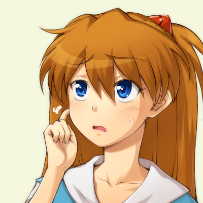 hairu, souryuu asuka langley, neon genesis evangelion, lowres, 1girl, blue eyes, brown hair, female focus, long hair, orange hair, portrait, solo, sweatdrop