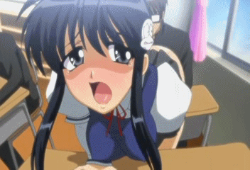 oohara shouta, takahashi naoko, alignment you! you!, t-rex (animation studio), animated, animated gif, anime screenshot, lowres, 00s, 1girl, 2boys, bent over, black hair, blue eyes, blue hair, blush, bouncing breasts, breasts, classroom, covered erect nipples, curtains, desk, female masturbation, fingering, glasses, grey eyes, hair ornament, hanging breasts, large breasts, long hair, masturbation, multiple boys, no panties, open mouth, pleated skirt, public indecency, school, school desk, school uniform, serafuku, skirt, solo focus, tears, window