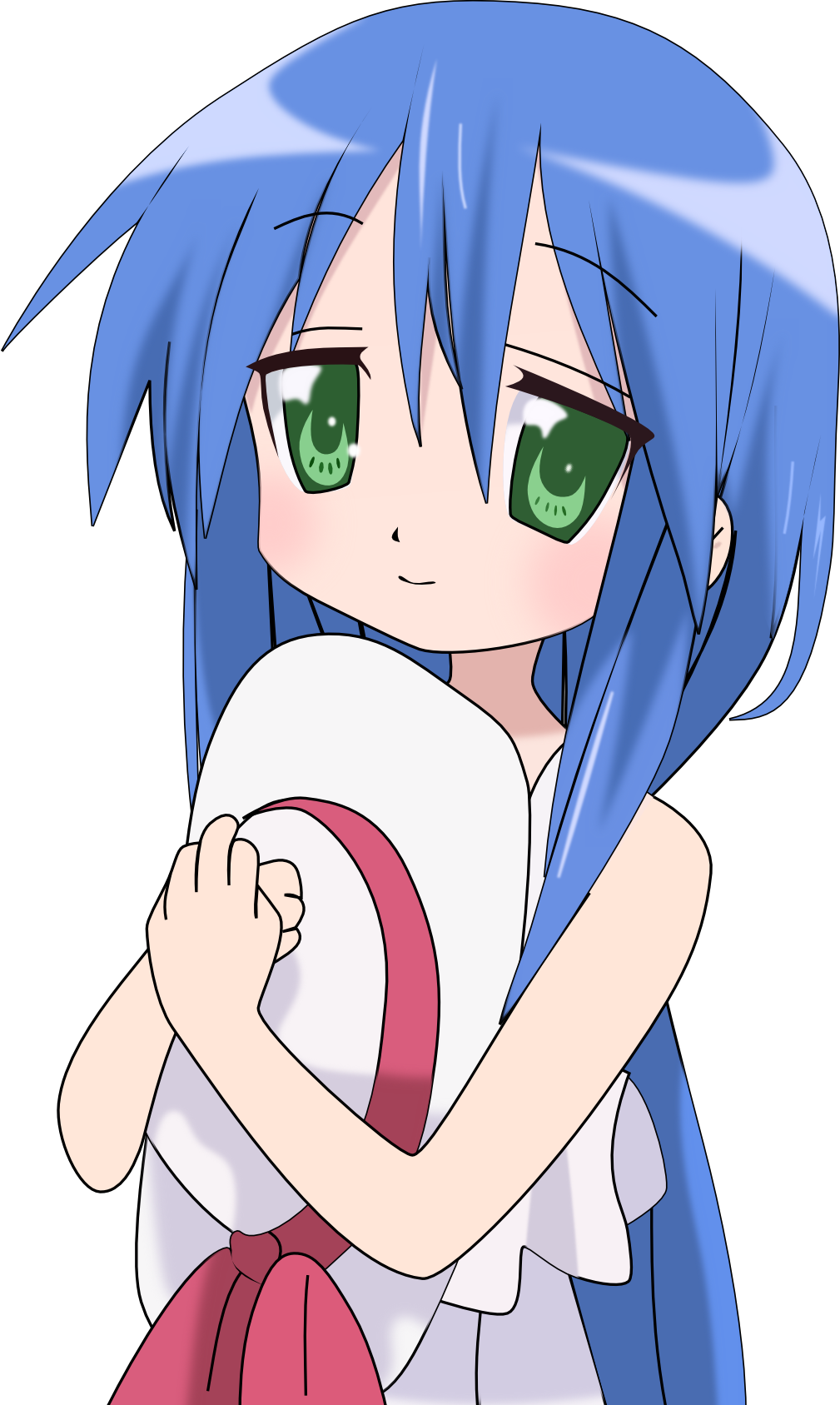 izumi kanata, lucky star, derivative work, highres, vector trace, 00s, blue hair, green eyes, hat, long hair, smile, solo, transparent background, very long hair