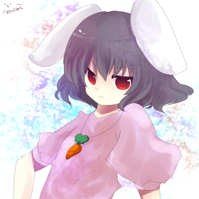 eiko (pixiv), eiko (tukino), inaba tewi, touhou, bad id, bad pixiv id, 1girl, :3, animal ears, black hair, female focus, rabbit ears, short hair, solo