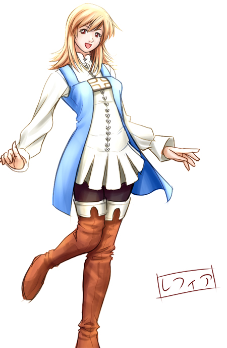 kuny, refia, final fantasy, final fantasy iii, 1990s (style), 1girl, boots, female focus, pantyhose, retro artstyle, simple background, solo, thigh boots, thighhighs