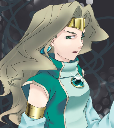 fusaku usagi, garu (artist), bt, bt (.hack//), .hack//, .hack//sign, bandai, cyber connect 2, bad id, bad pixiv id, lowres, 00s, 1girl, brooch, brown hair, detached sleeves, dress, female focus, gem, glint, green dress, green eyes, jewelry, long hair, looking at viewer, solo, very long hair, wavy hair