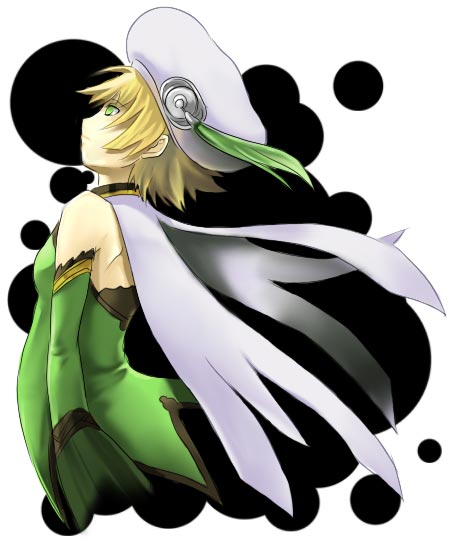 atoli, atoli (.hack//), .hack//, .hack//g.u., .hack//games, bandai, cyber connect 2, 00s, 1girl, beret, blonde hair, cape, detached sleeves, female focus, green eyes, hat, short hair, solo