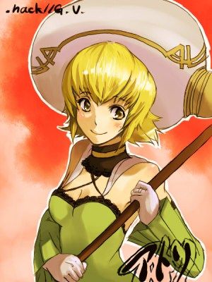 atoli, atoli (.hack//), .hack//, .hack//g.u., .hack//games, bandai, cyber connect 2, lowres, 00s, 1girl, beret, blonde hair, blush, brown eyes, closed mouth, collar, criss-cross halter, detached sleeves, dress, female focus, green dress, halterneck, hat, long sleeves, looking at viewer, short hair, smile, solo