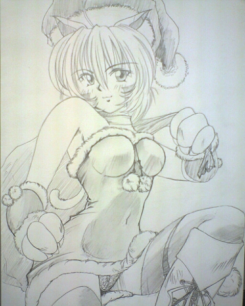 kiri no shinjin, tabby, tabby (.hack//), .hack//, .hack//g.u., .hack//games, .hack//roots, bandai, cyber connect 2, bad id, bad pixiv id, 00s, 1girl, animal ears, cat ears, choker, christmas, dress, female focus, minidress, panties, smile, solo, thighhighs, underwear, zettai ryouiki