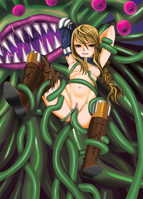 fusianatan, agrias oaks, malboro, final fantasy, final fantasy tactics, bad id, bad pixiv id, 1girl, armor, blonde hair, braid, female focus, pussy, rape, single braid, solo, tentacles, thighhighs, vaginal
