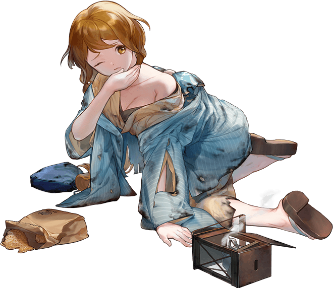 hozuka (kadokawa), ootomari (kancolle), kantai collection, official art, third-party source, 1girl, all fours, bag, blue haori, brown eyes, brown hair, floral print, folded hair, full body, haori, japanese clothes, kimono, kimono partially removed, lantern, long hair, looking at viewer, ootomari (yukata) (kancolle), paper bag, sandals, smile, solo, spill, striped haori, transparent background, yellow kimono, yukata