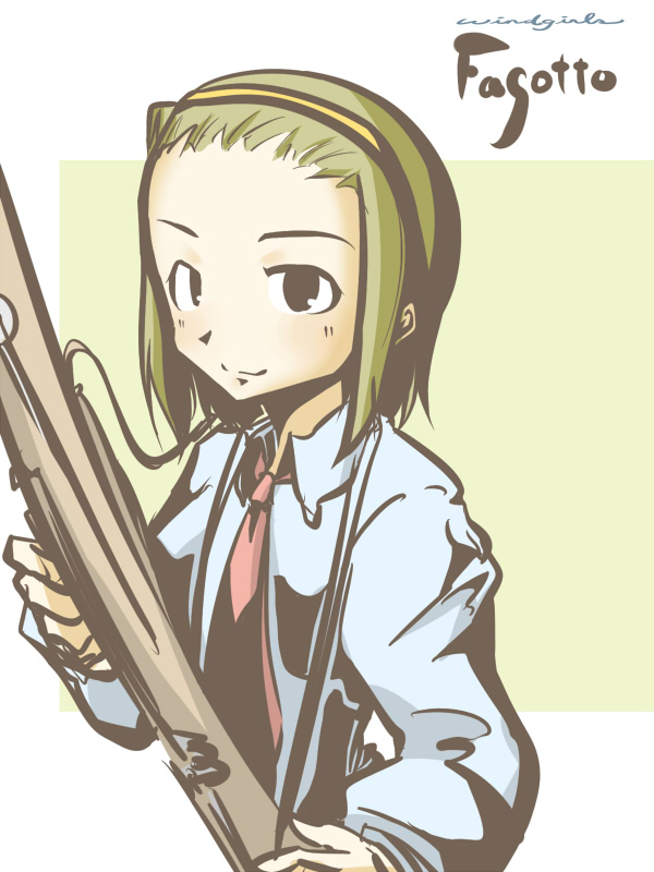 shing (sorairo factory), original, bad id, bad pixiv id, bassoon, black eyes, blonde hair, hairband, instrument, necktie, short hair, solo