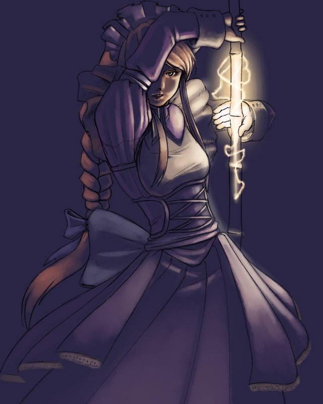 agrias oaks, final fantasy, final fantasy tactics, 1girl, broom, class change, female focus, maid, simple background, solo, sword, weapon