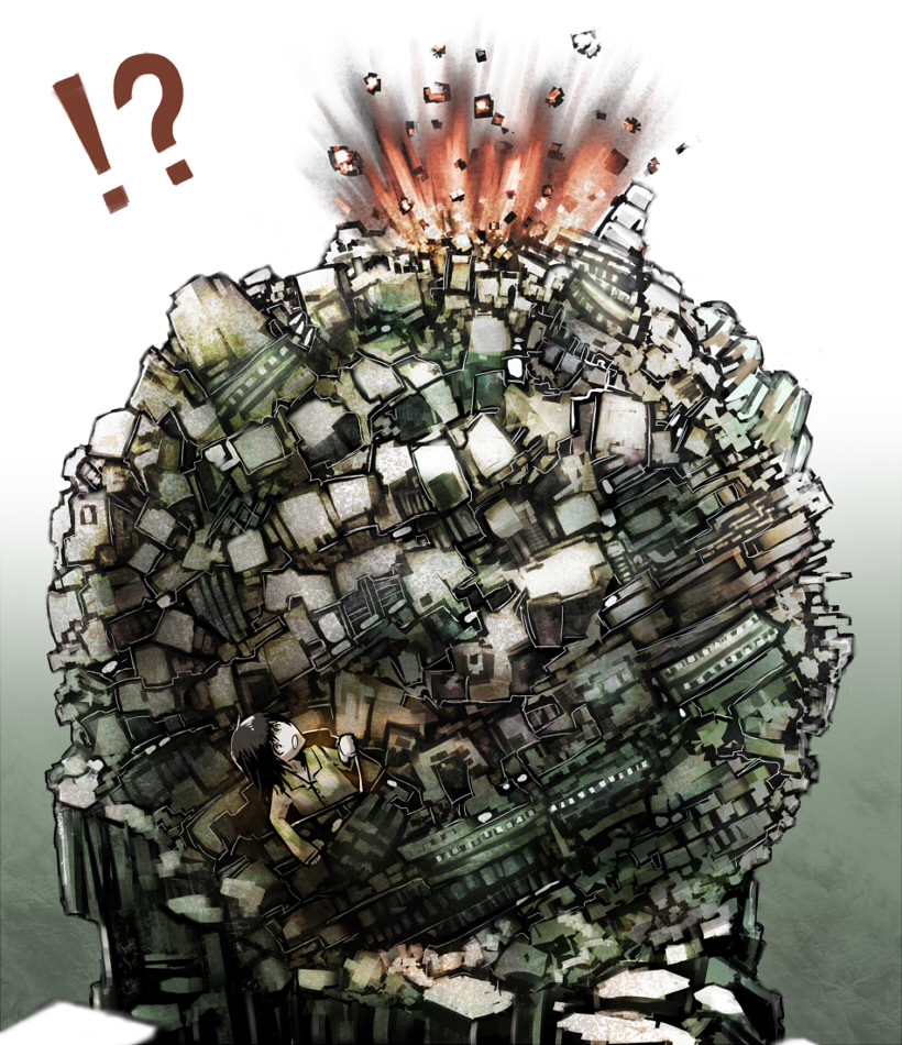 kahadu (kawazu), original, bad id, bad pixiv id, !, !?, 1girl, ?, ball, explosion