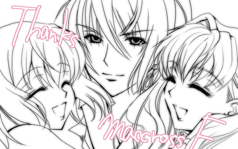 ranka lee, saotome alto, sheryl nome, macross, macross frontier, 00s, 1boy, 2girls, earrings, jewelry, monochrome, multiple girls, smile