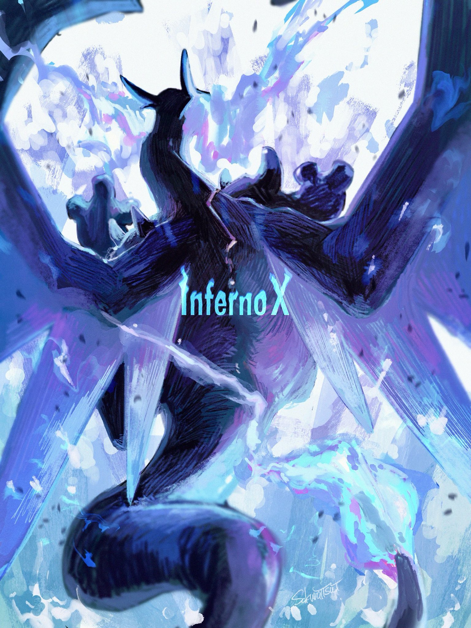 sakuraiisui, charizard, mega charizard x, nintendo, pokemon, highres, blue fire, breath weapon, breathing fire, claws, dragon, english text, fire, flame-tipped tail, from behind, gen 1 pokemon, mega pokemon, no humans, pokemon (creature), solo, tail, wings