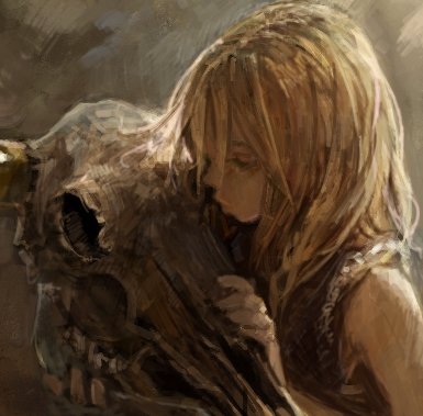 burari, bad id, bad pixiv id, gender request, lowres, androgynous, blonde hair, kiss, kissing skull, long hair, skull, solo