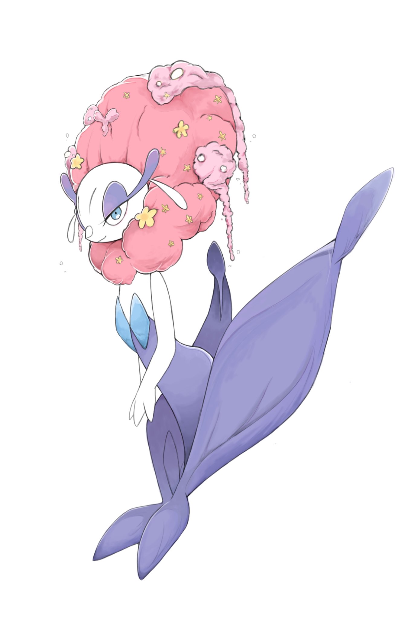 s8iyt, florges, florges (red flower), nintendo, pokemon, 1girl, alternate color, blue eyes, flower, full body, gen 6 pokemon, half-closed eyes, looking at viewer, pokemon (creature), pokemon focus, shiny pokemon, smile, solo, white background