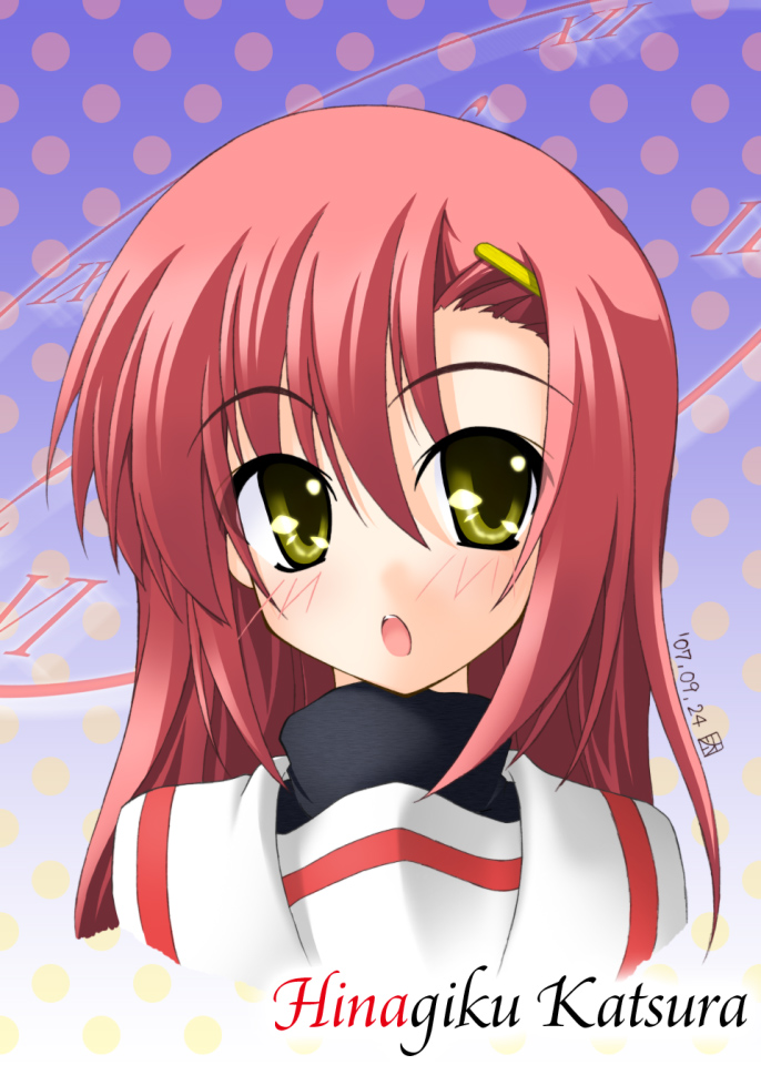 otamon, katsura hinagiku, hayate no gotoku!, 00s, 1girl, blush, female focus, gradient background, long hair, pink hair, portrait, school uniform, serafuku, solo, upper body, yellow eyes