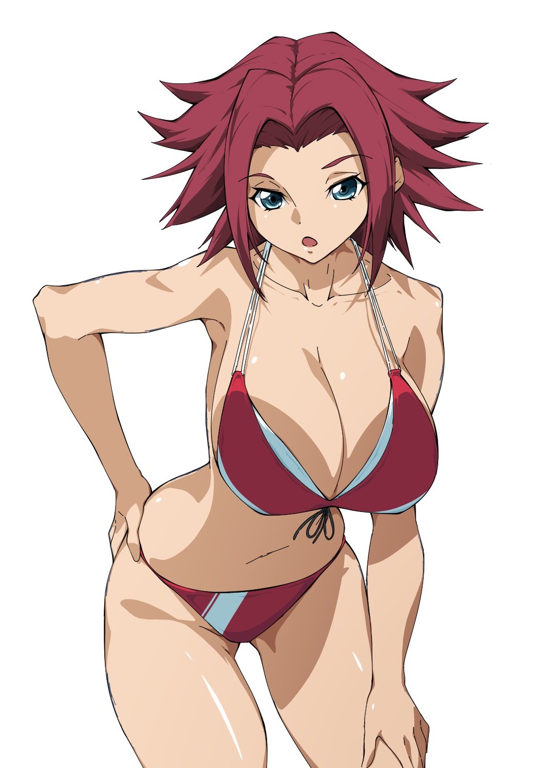 kouzuki kallen, code geass, highres, 1girl, bikini, breasts, cleavage, kewpiemayo1729, large breasts, looking at viewer, red bikini, solo, swimsuit