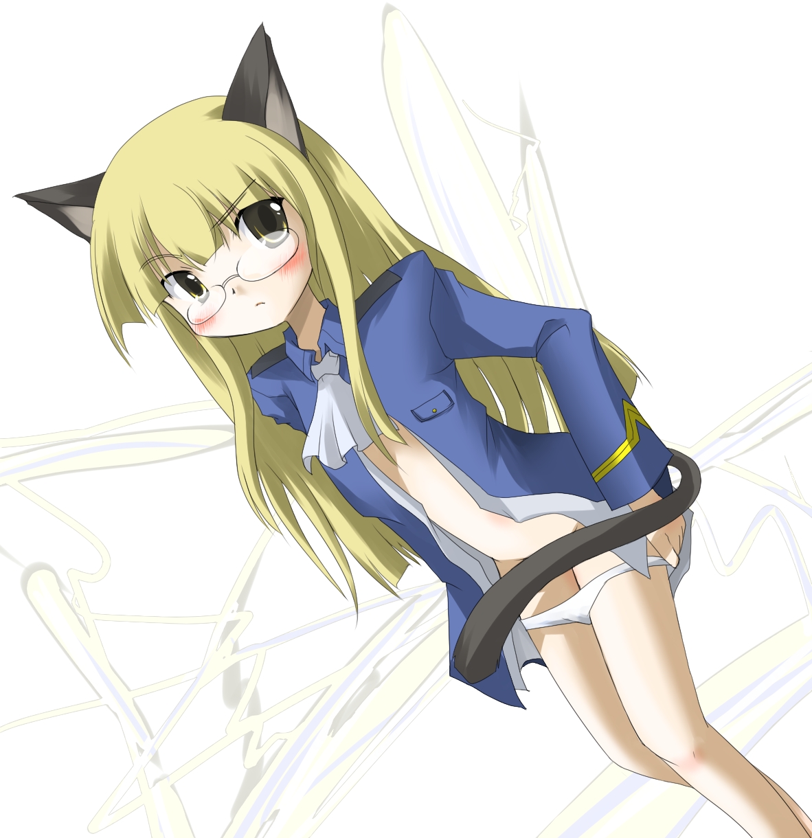 yoshizawa hikoto, perrine h. clostermann, strike witches, world witches series, bad id, bad pixiv id, highres, 00s, 1girl, blush, female focus, panties, panty pull, solo, underwear