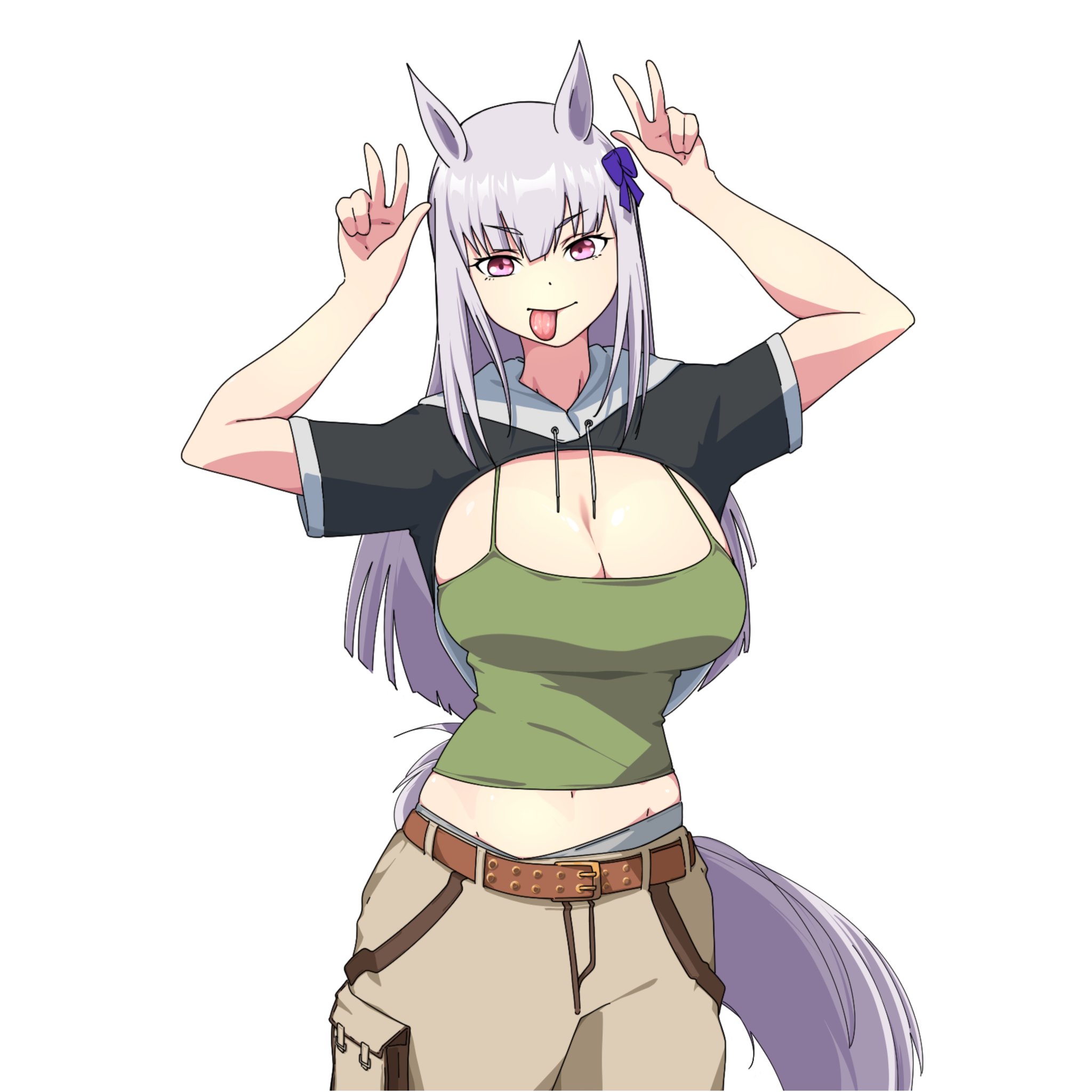 gold ship (umamusume), umamusume, highres, 1girl, animal ears, breasts, horse ears, horse girl, horse tail, kewpiemayo1729, large breasts, looking at viewer, simple background, solo, tail, white background
